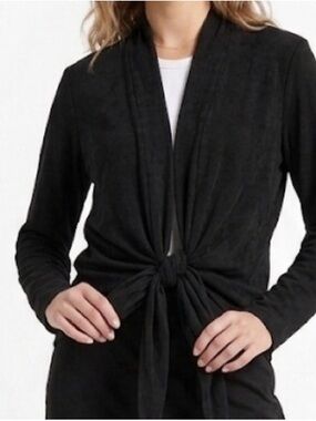 Chico's Travelers Black Open Front Tie Packable Cardigan Size 2